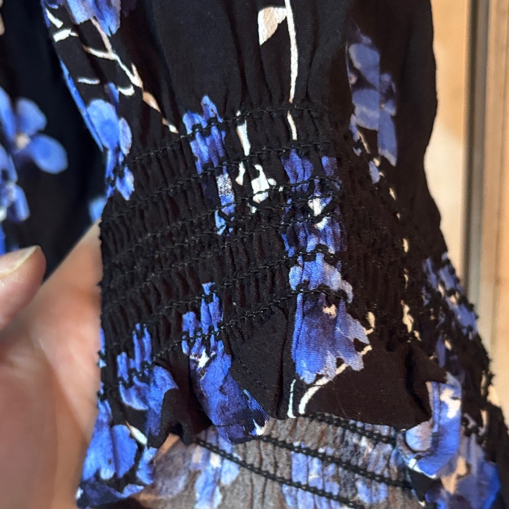 Talbots Black and Blue Floral Long Sleeve Dress - Picture 4 of 5